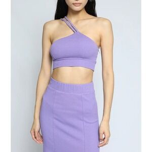 THE RANGE Bralette Size XS Violet Braided Strap One-Shoulder Crop Top NEW‎ Bra